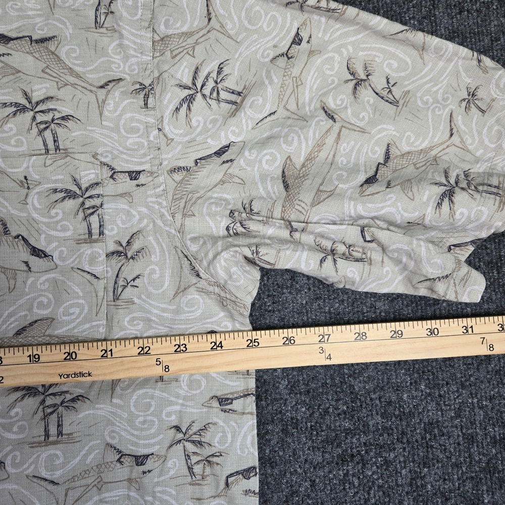 Columbia Mens Hawaiian 100% Cotton Large Short Sleeve Shirt Beige Cool Sharks - Picture 11 of 12